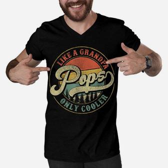 Mens Pops Like A Grandpa Only Cooler Vintage Retro Pops Dad Men V-Neck Tshirt | Crazezy CA