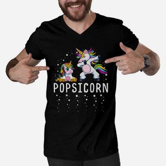Mens Popsicorn Dabbing Unicorn Grandpa And Baby Birthday Party Men V-Neck Tshirt | Crazezy