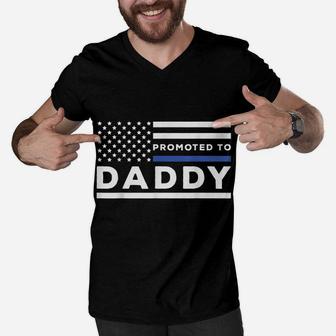 Mens Promoted To Daddy Funny Police Officer Future Father Dad Men V-Neck Tshirt | Crazezy