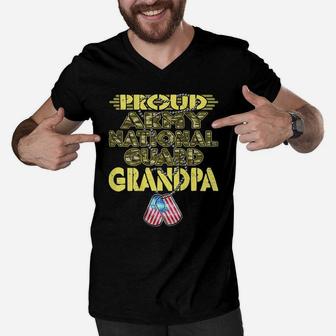 Mens Proud Army National Guard Grandpa Dog Tags | Military Family Men V-Neck Tshirt | Crazezy