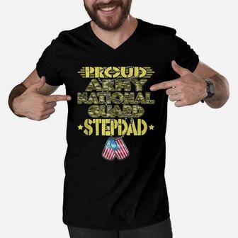Mens Proud Army National Guard Stepdad Dog Tags Military Father Men V-Neck Tshirt | Crazezy