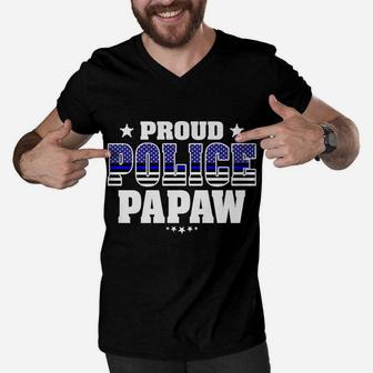 Mens Proud Police Papaw Thin Blue Line Us Flag Cop's Grandpa Men V-Neck Tshirt | Crazezy UK