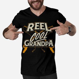 Mens Reel Cool Grandpa Fishing Granddad Father's Day Gift Men V-Neck Tshirt | Crazezy AU