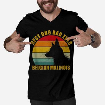 Mens Retro Best Belgian Malinois Dad Ever Vintage Dog Owner Men V-Neck Tshirt | Crazezy