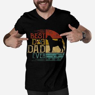 Mens Shiba Inu Vintage Dog Dad Shirt Cool Fathers Day Retro Daddy Men V-Neck Tshirt | Crazezy