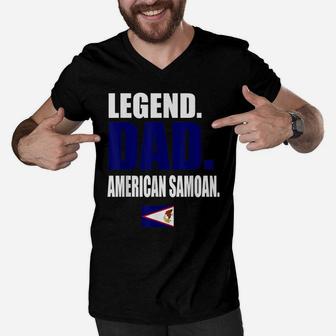 Mens Storecastle Legend Dad American Samoan Flag Gift Men V-Neck Tshirt | Crazezy