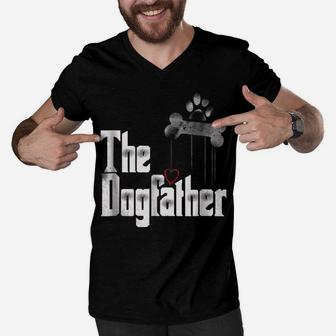 Mens The Dogfather Dad Dog, Funny Father's Day Tee Men V-Neck Tshirt | Crazezy AU
