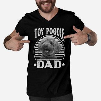 Mens Toy Poodle Dad Retro Happy Father's Day Men V-Neck Tshirt | Crazezy UK