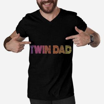 Mens Twin Dad, Father's Day, Father Of Twins Papa, Daddy, Funny Men V-Neck Tshirt | Crazezy