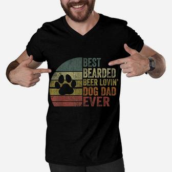 Mens Vintage Best Bearded Beer Lovin Dog Dad Dog Lover Owner Men V-Neck Tshirt | Crazezy AU