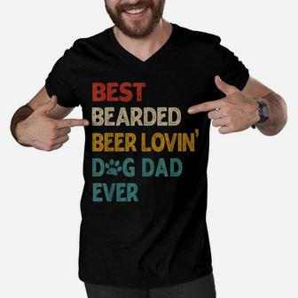 Mens Vintage Best Bearded Beer Lovin Dog Dad Men V-Neck Tshirt | Crazezy UK