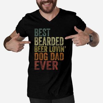 Mens Vintage Best Bearded Beer Lovin Dog Dad Pet Lover Owner Men V-Neck Tshirt | Crazezy DE