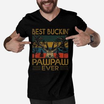 Mens Vintage Best Buckin' Pawpaw Ever Deer Hunting Fathers Day Men V-Neck Tshirt | Crazezy AU