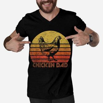 Mens Vintage Retro Chicken Dad Gift Farm Farmer Sunset Silhouette Men V-Neck Tshirt | Crazezy AU