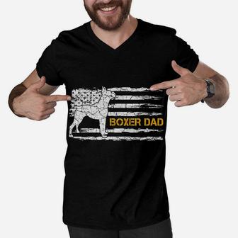 Mens Vintage Usa American Flag Boxer Dog Dad Silhouette Funny Men V-Neck Tshirt | Crazezy UK