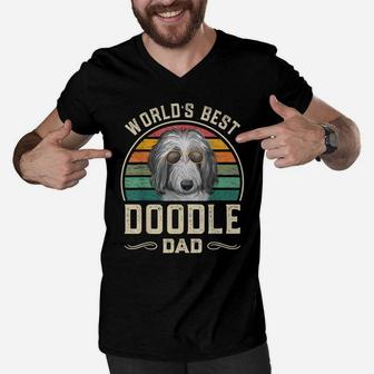 Mens World's Best Doodle Dad Vintage Sheepadoodle Dog Dad Men V-Neck Tshirt | Crazezy DE