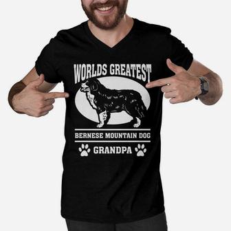 Mens Worlds Greatest Bernese Mountain Dog Grandpa Men V-Neck Tshirt | Crazezy