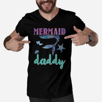 Mermaid Daddy Mens Mermaid Birthday Party Matching Family Men V-Neck Tshirt | Crazezy DE