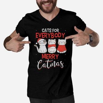 Merry Catmas Cats For Everybody For Cat Mom And Cat Dad Men V-Neck Tshirt | Crazezy CA