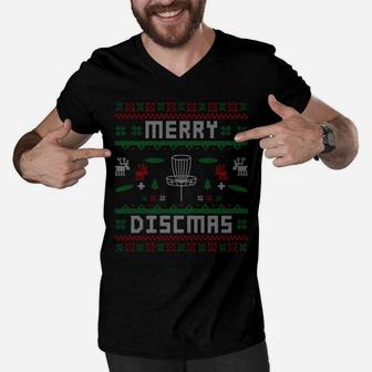 Merry Discmas Disc Golf Ugly Dad Uncle Christmas Gift Men V-Neck Tshirt | Crazezy