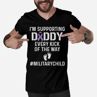 Military Child Month Purple Up Support Dad Pride T Shirt Men V-Neck Tshirt | Crazezy