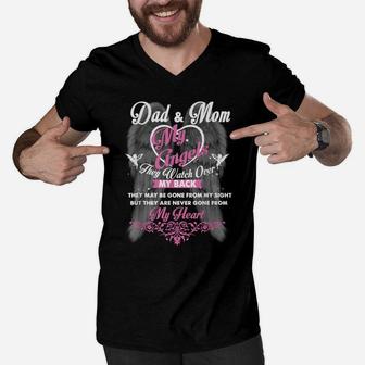 Mom And Dad In Heaven Forever My Angels Memorial Of Parents Men V-Neck Tshirt | Crazezy CA