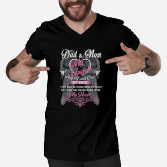 Mom And Dad In Heaven Forever My Angels Memorial Of Parents Men V-Neck Tshirt | Crazezy