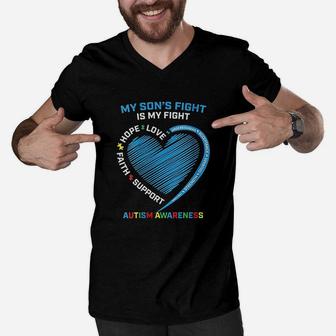 Mom Dad Heart My Sons Fight Is My Fight Men V-Neck Tshirt | Crazezy