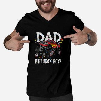 Monster Truck Party Dad Of Birthday Boy Men V-Neck Tshirt | Crazezy