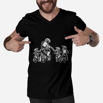 Motocross Dad And Son Men V-Neck Tshirt | Crazezy