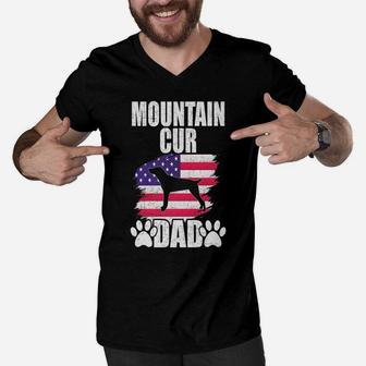 Mountain Cur Dad Dog Lover American Us Flag Men V-Neck Tshirt | Crazezy CA