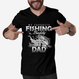My Favorite Fishing Buddy Call Me Dad Men V-Neck Tshirt | Crazezy