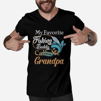 My Favorite Fishing Buddy Calls Me Grandpa Men V-Neck Tshirt - Thegiftio UK