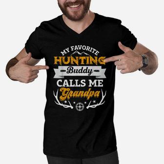 My Favorite Hunting Buddy Calls Me Grandpa Funny Gift Men V-Neck Tshirt | Crazezy CA