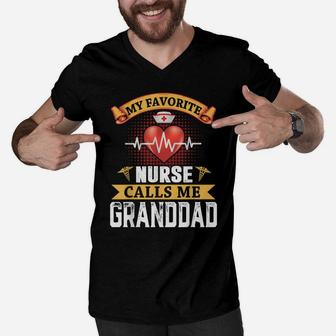 My Favorite Nurse Calls Me Granddad Father's Day Nursing Men V-Neck Tshirt | Crazezy