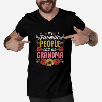 My Favorite People Call Me Grandma Flowers Men V-Neck Tshirt - Seseable