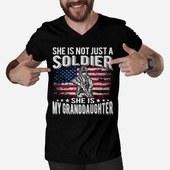 My Granddaughter Is A Soldier Hero - Proud Army Grandparent Men V-Neck Tshirt | Crazezy CA