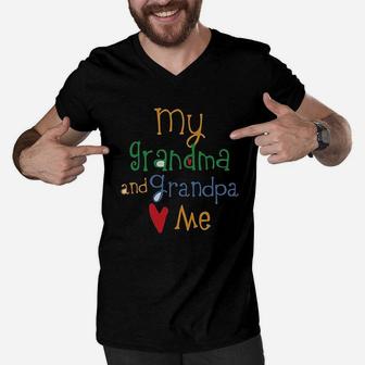 My Grandpa And Grandma Loves Me Grandparent Men V-Neck Tshirt | Crazezy