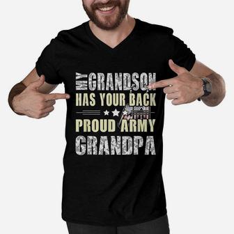 My Grandson Has Your Back Proud Army Grandpa Men V-Neck Tshirt | Crazezy DE