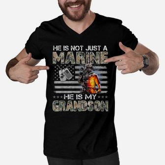 My Grandson Is A Marine Proud Grandma Proud Grandpa Men V-Neck Tshirt | Crazezy AU