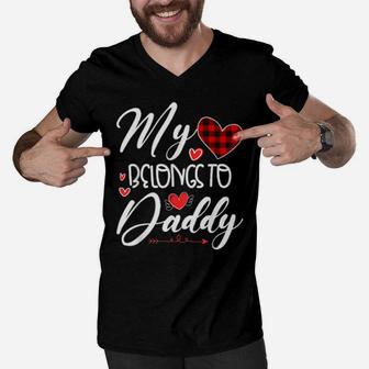 My Heart Belongs To Daddy Heart Valentines Day Son Daughter Men V-Neck Tshirt - Monsterry