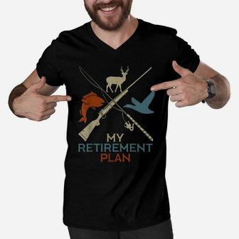 My Retirement Plan Hunting Fishing Hunter Grandfather Gift Men V-Neck Tshirt | Crazezy UK