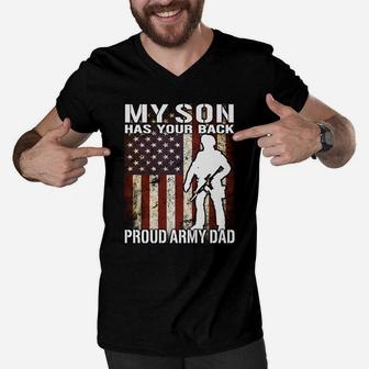 My Son Has Your Back Proud Army Dad Long Sleeve Shirt Gift Men V-Neck Tshirt | Crazezy CA