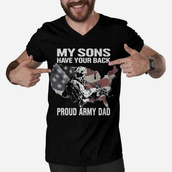 My Sons Have Your Back - Proud Army Dad Military Father Gift Men V-Neck Tshirt | Crazezy
