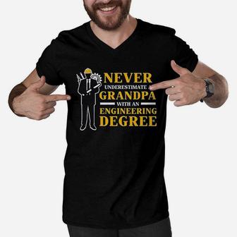 Never Underestimate A Grandpa With Engineering Degree Men V-Neck Tshirt | Crazezy