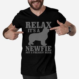 Newfoundland Dog Relax I'ts A Newfie Not A Bear Newfie Dad Men V-Neck Tshirt | Crazezy