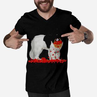 Newfoundland Valentine's Day Dog Dad Dog Mom Flowers Men V-Neck Tshirt - Monsterry