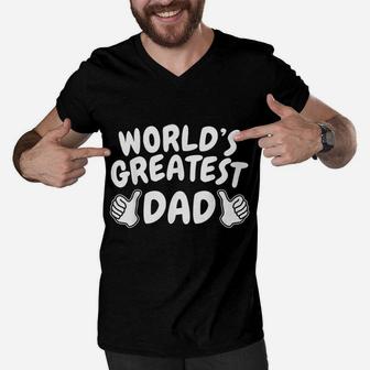 Number 1 Dad Worlds Greatest Dad Men V-Neck Tshirt - Thegiftio UK