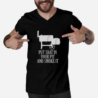 Offset Smoker Bbq Pit Accessory Pitmaster Funny Dad Gift Men Men V-Neck Tshirt | Crazezy AU
