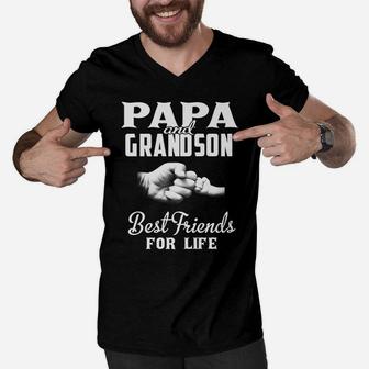 Papa And Grandson Best Friends For Life Grandpa Gift Men Men V-Neck Tshirt | Crazezy CA
